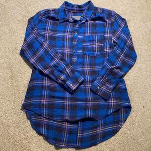 Anthropologie Blue Flannel Shirt Women’s Small Boho Button Front Top